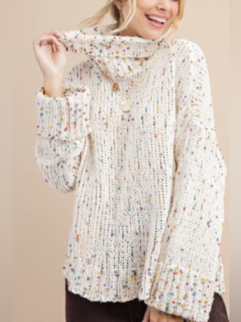 Kori Mint Speckled Cowl Neck Sweater
